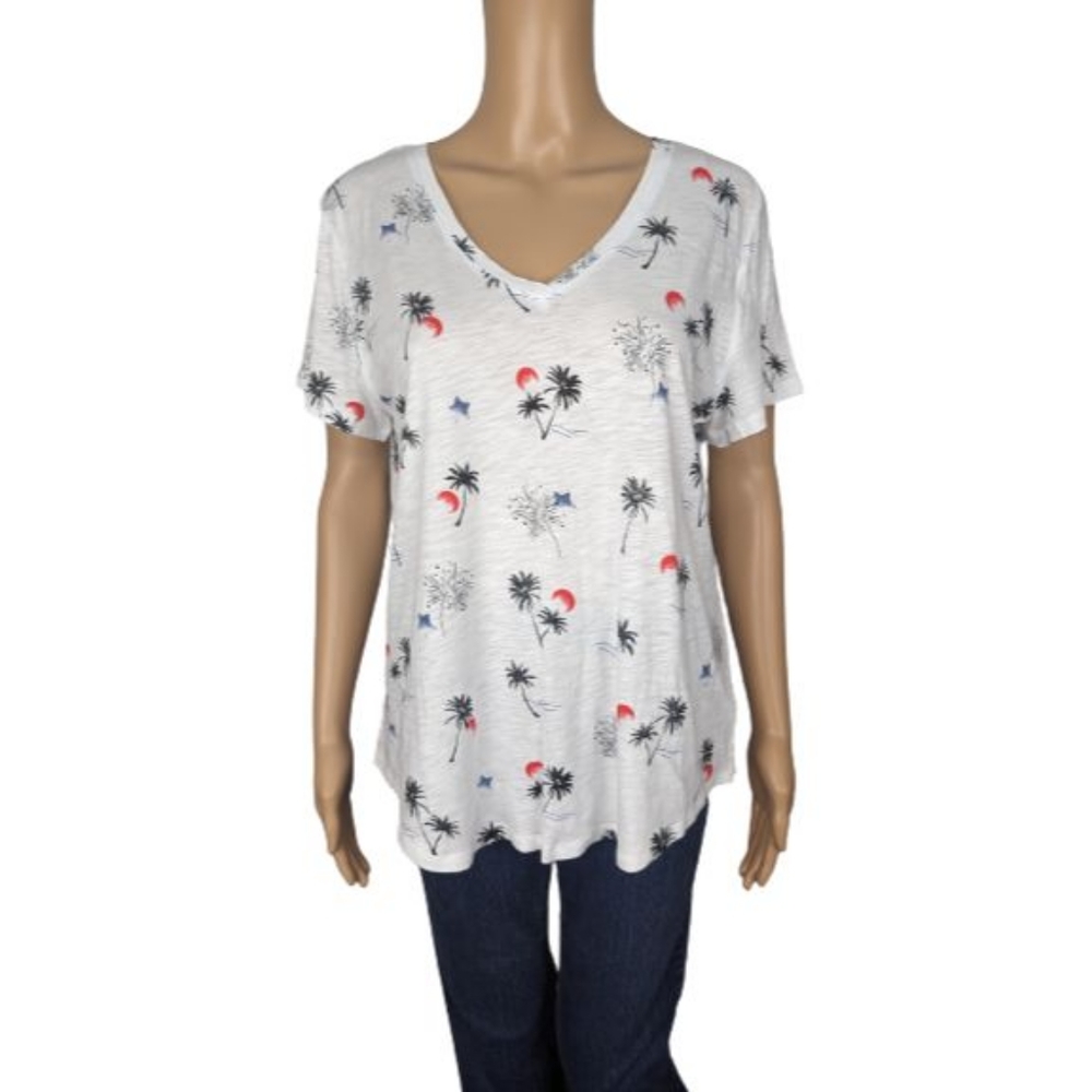 Dept 222 White Palm Tree Burnout V-Neck Tee XLP